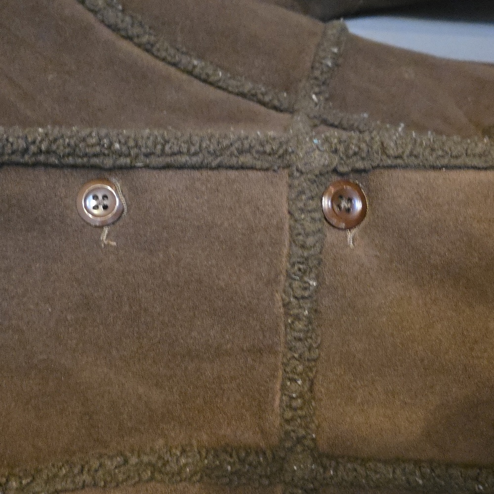 L. L. Bean Girls Faux Brown Suede Hooded Jacket Sherpa Lining Trim  L/14-16 READ - Picture 4 of 13